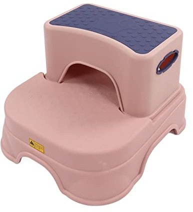 2 Stufen Hocker für Kinder und Kleinkinder, Badezimmer und Toilettenhocker für das Töpfchentraining, Kinder Stufenhocker Zum Händewaschen, Rutschfeste, Höhenverstellbare, Verbreiterte(Pink Lila)