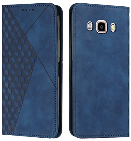 KOUYI Kompatible mit Samsung Galaxy J5 2016 / J510 Hülle, Retro Premium PU Leder Weich TPU Klapphülle Kartenfächer Magnetic Standfunktion Flip Wallet Shockproof Handyhülle (Blau)