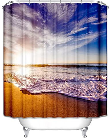 EHOMERY Duschvorhang Fenster Duschrollo Ersatz Strand Duschvorhang Extra Lang Duschrollo Extra Lang Polyester Rostfreie Ösen Und 12 Hakenringe, 140X180Cm