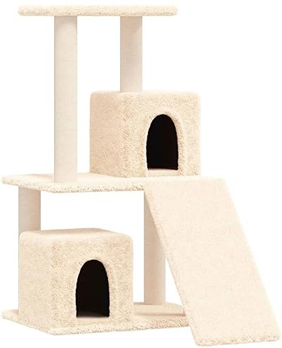 vidaXL Kratzbaum, Katzenkratzbaum mit Sisal-Kratzsäule, Katzenbaum mit Katzenhöhle Plüsch, Kletterbaum für Katzen, Katzenmöbel, Creme 82cm