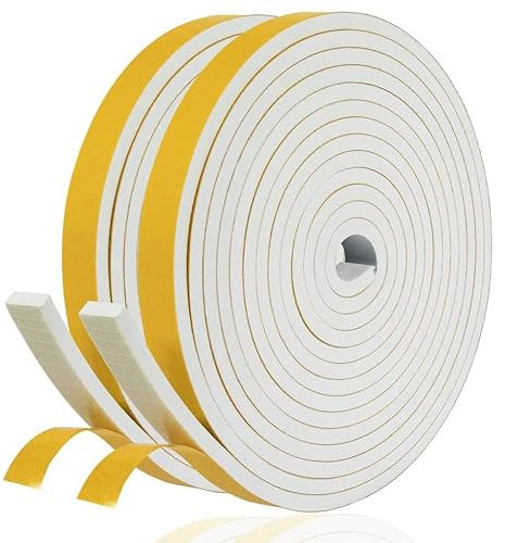 Draught Excluder Self Adhesive Foam Tape 10mm(W) x 6mm(T) Window Door Weather Stripping SoundProof Weather Strip Tape Seals for Gap Seal,2 Rolls, Total 10M Long White