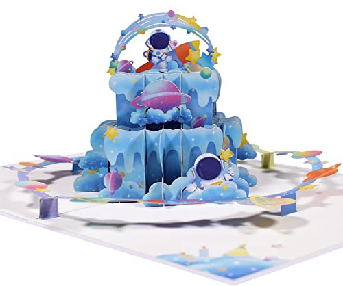 Magic Ants Alles Gute zum Geburtstag karte, Pop-Up-Geburtstagskarte, 3D-Geburtstagsgrußkarten für Erwachsene, Mutter, Vater, Ehefrau, Frauen, Ehemann (Weltraumkuchen)