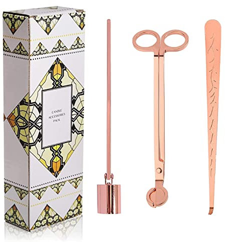 KEAIDUO 3 in 1 Candle Wick Timmer Set, Candle Care Kit with Candle Cutter, Candle Snuffer, Candle Wick Dipper, Stylish Package for Candle Lovers (Style 3 3pcs Rose Golden)
