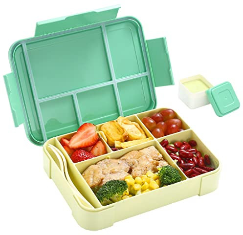 Inngly Kinder Brotdose mit Fächern – 1300ML BPA Frei Bento Box Lunchbox Kinder Vesperdose, Auslaufsicher Mit 5 Fächern, Jausenbox Brotbox für Erwachsene, Mädchen Jungen, Mikrowelle spülmaschinenfest