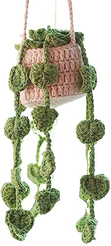 Tomicy Potted Plants Crochet Car Mirror Hanging Accessories Green Cute Potted Chlorophytum Hand crochet Healing Green potted plants Accessories Car Rear View Mirror Charms Lucky Decor Car Accessories