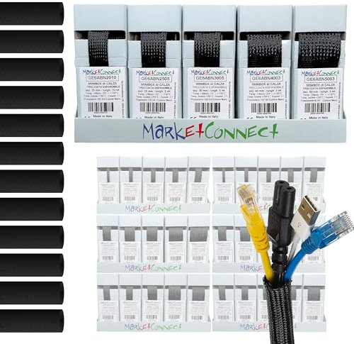MarketConnect® Guaina Cavi Espandibile 2:1 • Espositore Bigsize Braidkit • 5PZ (Ø20-25-30-40-50mm, L 3-10mt) • NERO