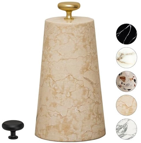 Cream Marble Decorative Door Stop, Cute Door Stopper with Cast Iron Handle, Heavy Weighted Door Stop for Your Indoor or Outdoor Door, Heavy Door Stopper Weight/Rock for Home Decor (2 Knobs, 6lbs)