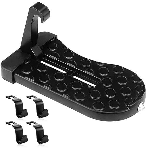 FAELNK Auto TüRstufe Trittbretter Klappbarer Auto Türpedal mit Sicherheitshammer und 4 Kunststoff Haken Auto Pedal TüRstufe Autotür Haken Fußrasten Fahrzeug für SUV/RV Schwarz