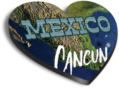 1x Heart MDF Magnet 6cm - Cancun City Mexico Map - Fridge Locker Office Whiteboard Toolbox #60397
