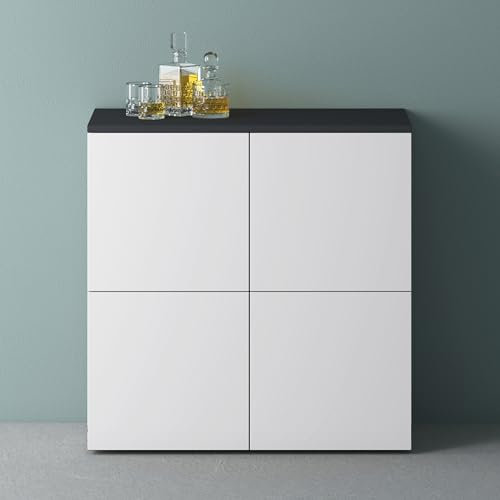 Mai & Mai Möbel Kommode Aufbewahrungsschrank mit 4 Türen in Anthrazit matt + Weiß matt Sideboard Schrank Mehrzweckschrank BTH: 76x36,4x74 cm Schrank04