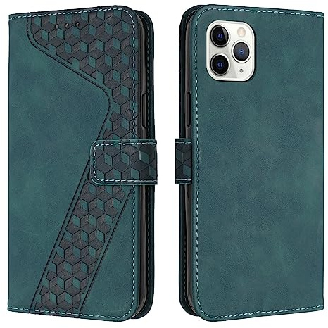 TOHULLE for iPhone 11 Pro Case, Premium PU Leather Wallet Case Card Holder Kickstand Magnetic Closure Plaid Pattern Embossed Design Shockproof Flip Folio Case Cover for iPhone 11 Pro - Green