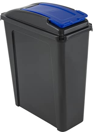 25L Slimline Recycle Kitchen Waste Bin Heavy Duty Plastic Clip Lock Lid with Removable Lid- Rubbish, Dustbin, Trash Can, Waste or Storage of Animal Feed, Kitchen, Office (Blue)