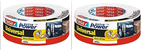 tesa extra Power Universal Gewebeband - Gewebeverstärktes Ductape zum Reparieren, Befestigen, Bündeln, Verstärken oder Abdichten - Weiß - 50 m x 50 mm (Packung mit 2)