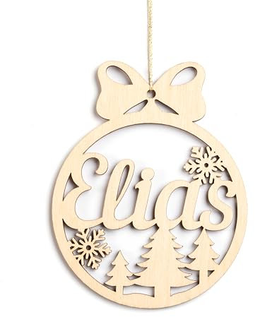 KS Laserart - Personalisierte Weihnachtskugel aus Holz mit Namen - Weihnachtsschmuck Ornament Weihnachtsbaum Dekoration - Geschenk Weihnachten (Motiv 02)
