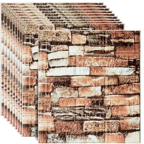 Ceboic 10 Pièces Papier Peint Brique 3D, 35 x 38.5cm Panneaux Muraux Adhesif Effet Pierre Stickers Muraux, Imperméable Dalle Murale Décorative pour Cuisine Maison Salon Chambre à Coucher (Rouge)