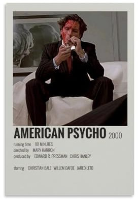 DEEBOW American Psycho Horror 2000 Poster, dekoratives Gemälde, Leinwand, Wandposter und Kunstdruck, modernes Familienschlafzimmer-Dekor-Poster, 20 x 30 cm