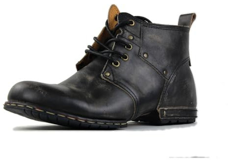 OSSTONE nero retrò Stivali da moto per uomo Caviglia camminare moda Lace-Up Pelle Chukka Stivali Uomo Scarpa Casual OS-6015-2-retro-black-12-R