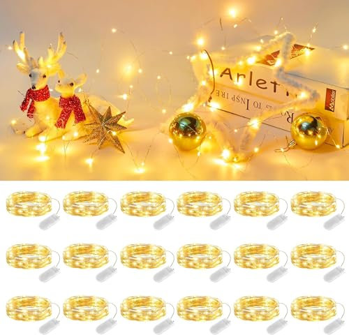 Brightown 18 Pack LED Micro Lichterkette mit CR2032 Batterie, 18x20er Mini Lampenperlen, 2 Meter DIY kleine Silberdraht für Party, Garten, Halloween, Hochzeit, Beleuchtung Deko (Warm weiß)