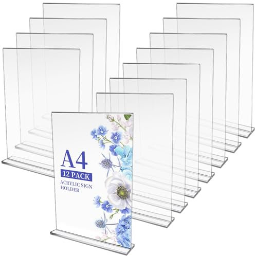 CCCYMM 12 Pcs A4 Acrylic Sign Holder Clear Display Stand Photo Sign Double Sided Vertical Flyer Menu Brochure Transparent Flyer Holder for Office Desktop Restaurant, 8 x 12 Inch (Vertical)