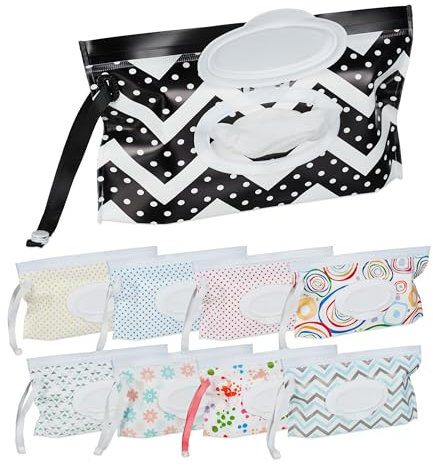 Relaxdays Feuchttücher Taschen, 9er Set, Baby Feuchttuchspender für unterwegs, nachfüllbare Feuchttücherbeutel, bunt