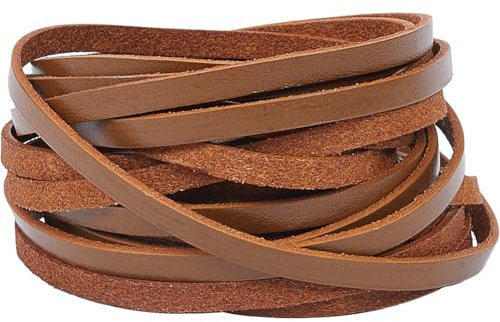 GORGECRAFT 5m*5mm*2mm Strisce di Vera Pelle Cordoncino di Cuoio Piatto Corda di Vacchetta Corda Intrecciata Filo per Artigianato Fai-Da-Te Collane Bracciali Portachiavi Pizzi per Stivali, Cioccolato