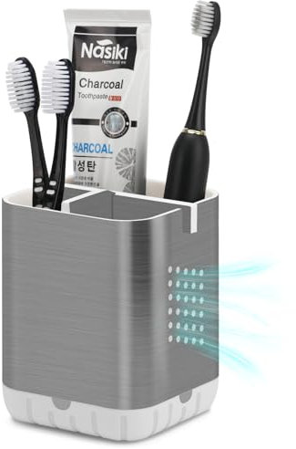 BYUNER Zahnbürstenhalter Elektrische Zahnbürste, Abnehmbarer Zahnbürstenhalterung mit Abflussloch, Rutschfester, Toothbrush Holder, Deco Badezimmer Organizer, Bathroom Organizer (Gebürstetes Silber)