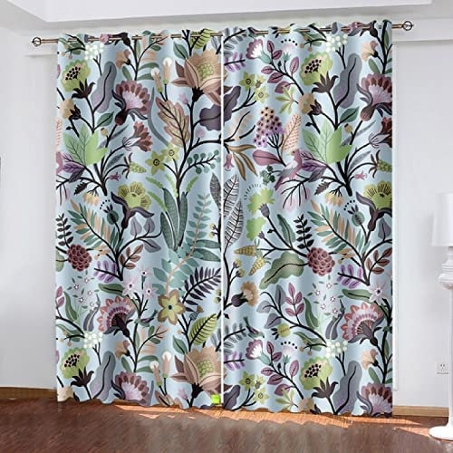 Generic Blickdichte Vorhang Bunte Pflanzenblumen 280 (B) X 250 (H) cm Verdunkelungsvorhang Mit Ösen 3D Gedruckt Polyester Vorhänge Für Schlafzimmer Geräuschreduzierung/Uv-Schutz/Schallschutz -9E3O/S7