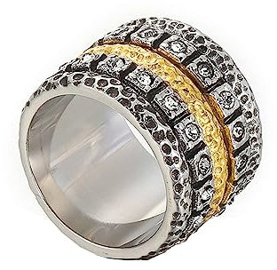 Bihsilin Frauen Ringe Edelstahl, Verlobungsringe Breit 17MM mit Zirkonia Ring Damen Personalisiert Schwarz Gr.52 (16.6)