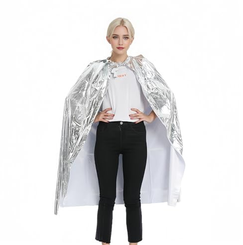 Proumhang Halloween Umhang Bling Long Sparkly Cape Glänzender Umhang Mardi Gras Zauberer Party Carniva Weihnachtskostüm 120cm Silber