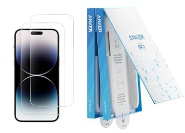 Anker Screen Protector for iPhone14 ProMax, Bubble-and-Dust-Free iPhone HD Tempered Glass, Durable and Drop-Proof with 9H Hardness, Easy Installation Exclusively for iPhone14 ProMax (2-Pack)