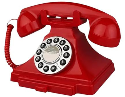 Colcolo Audio Libro de Visitas Grabadora de Teléfono de Boda Teléfono Fijo Diseño Antiguo con Dial de Rotación para Regalos de Fiesta Aniversario de, Rojo