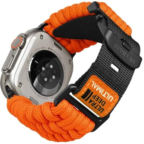 ULTIMAL kompatibel mit Apple Watch Ultra 2 Armband 49mm,Robuste Survival 550 Paracord Nylon Band,Verstellbare Schnalle für Apple Wtach Band Ultra/Ultra 2 Orange