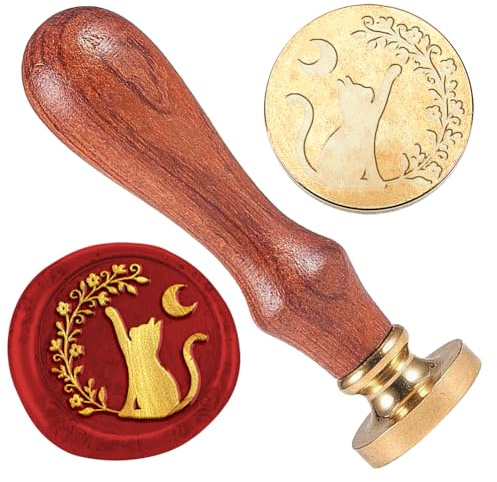 DELORIGIN Siegelstempel Aus Wachs Mit Blumen Und Katzenmotiv Geprägter Stempel Siegelstempel Abnehmbarer 25 Mm Messing Wachssiegel Stempelkopf Für Hochzeit Briefumschläge Geschenkverpackungen