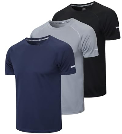 Gaiatiger 3 Pack Mens T-Shirts Quick Dry Running Tops Moisture Wicking Active Athletic Gym Men Short Sleeve Clothes(520)-Black Grey Nave-4XL