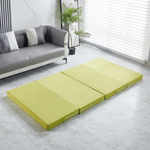 Tragbare Doppel-Klappmatratze für Camping, Wohnwagen und Reise, Bodenmatratzenauflage mit waschbarem Bezug, Gästebett in einer Box, platzsparendes Design, 200 x 90 x 10 cm, Grün