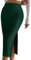 Basicspace Damen Elastisch Hohe Taille Lässig Rippe Stricken Midi Bodycon Rock Split Saum Mitte Länge Bleistift Grün Röcke(S,Grün)