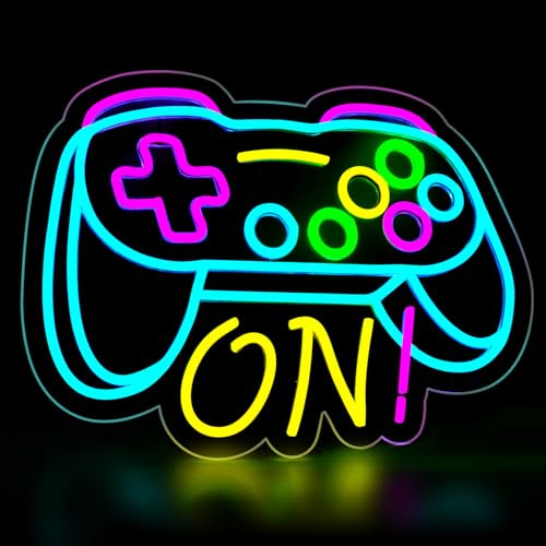 Insegna al neon per ragazzi, decorazione da parete per camera da letto, regalo per adolescenti, bambini, videogiochi, luce LED per uomini, a forma di gamepad, dimmerabile, alimentata tramite USB