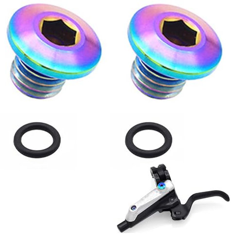 2 Stück Fahrrad-Entlüftungsschraube O-Ring Ölkappenschraube für Geteilten Fahrradkörper TC4-Titanlegierung M5 X 10 Mm Schrauben Kompatibel mit Shimano XT SLX Zee Deore LX (Bunt)