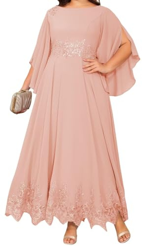 YIANN Robes de Mère du Marié en Rose Poudré pour Femmes, Grande Taille, en Mousseline, Robe de Soirée Formelle avec Manches, UK20