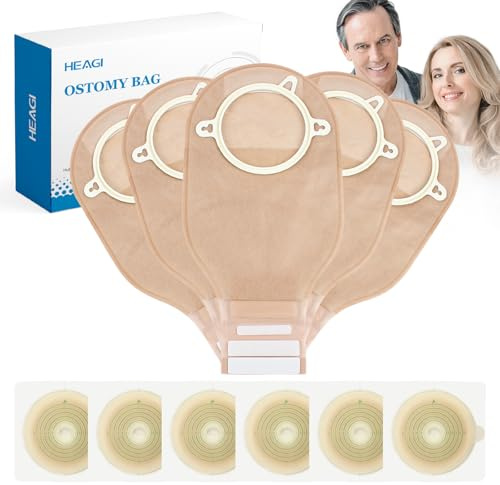 Heagimed 60 Pezzi Di Sacchetti per Colostomia, Sacche per Stomia a 2 Pezzi | 70 Mm Max, 40 Sacche per Stomia + 20 Barriere Cutanee, Sacchetti Drenanti a Due Pezzi Con Chiusura per La Cura Dello Stoma