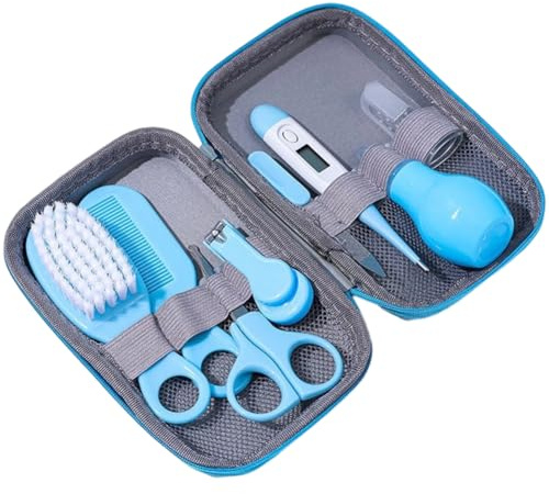 Lpitoy Baby Grooming Kit, 8 in 1 Baby Hair Brush, Nail Clipper Nose Cleaner, Finger Toothbrush, Nail Scissors, Manicure Kit for Baby Care Keep Healthy and Clean