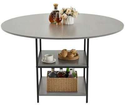 VEVOR runder Esstisch Küchentisch Holztisch (120 cm / 136,1 kg belastbar) für 2–4 Personen, Moderne Freizeittische mit Ablage und Metallbeinen, für Küche zu Hause Wohnzimmer, Grau (nur Tisch)