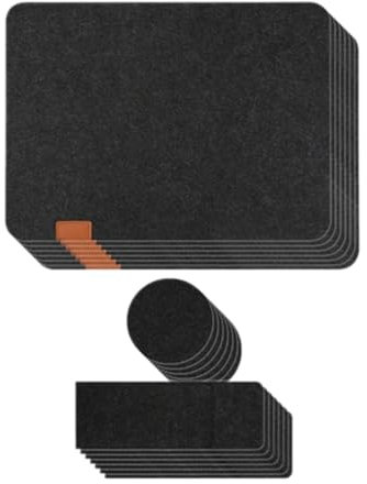 Vocdikficy 7 Set Waschbare Tischsets Aus Filz, Tischsets, Glasmesser, Untersetzer, Bestecktaschen, Set mit Isolierunterlagen, Schwarz