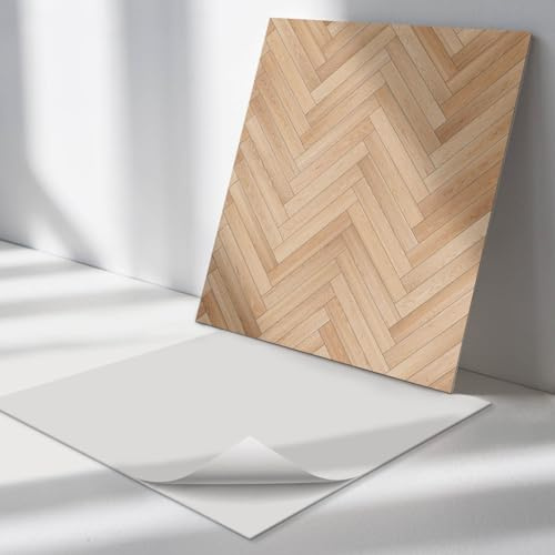 Vinyl Paneel Quadratisch 50x50 cm Vinylplatten Wandpaneele Spritzschutz 4 Stück für Küche, Badezimmer und Büro Bodenbelag Wand und Boden Selbstklebend - Fischgräten-Bodenmuster