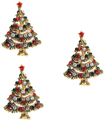 DEARMAMY 3 Stück Weihnachtsbaum Brosche Pin Strasssteine Leicht Damen Weihnachtsdeko Anstecknadel Festlich Kleidung Tasche