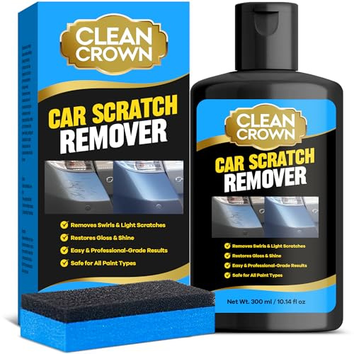CleanCrown Car Scratch Remover (10.14 Fl Oz), Scratch Remover for Vehicles, Cars Paint Scratches Repair for All Types of Vehicles, Car Paint Restorer with Polishing Pad, Removes Scratches and Swirl