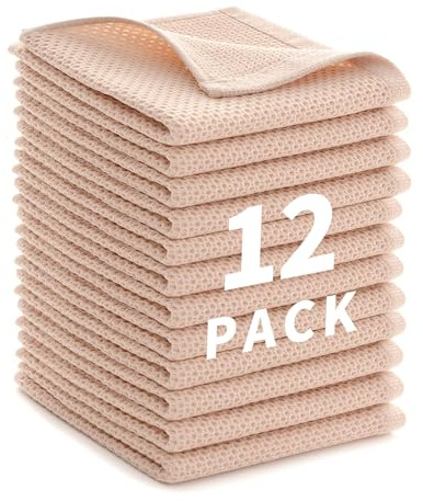 LikGuest Geschirrtücher 12er Set 30 x 30 cm,Weiche Geschirrhandtücher Küchenhandtücher Saugfähig Küchentücher Saugfähig Küchentücher Spüllappen Putzlappen, Beige