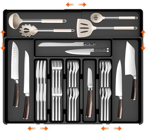 TEBOKHAD Portaposate Da Cassetto, Porta Posate Cucina Espandibile, Organizer Cassetti Cucina Con 10 Scomparti, Per Riporre Le Posate Da Cucina, Per Riporre I Cassetti, Nero