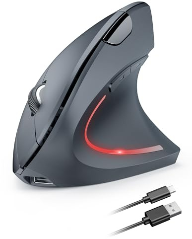 TECKNET Mouse Verticale Wireless Ricaricabile, Design Ergonomico, Grigio