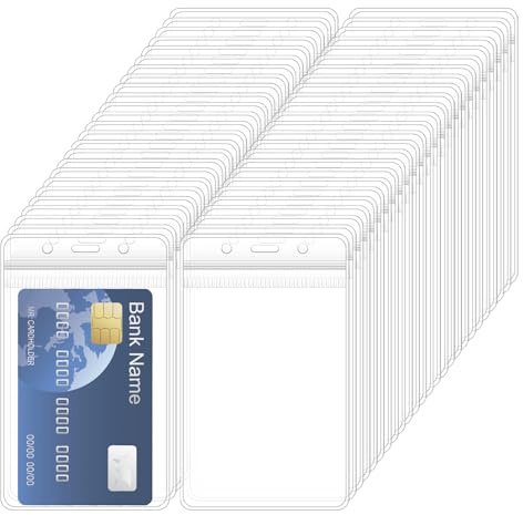 HIKPACKER 50 Pièces Porte Carte Transparents,Pochette Badge,Imperméable | Badge Transparent Plastique,Petit Porte Badge Transparent Vertical,Porte-Badges Souple por Carte D'identité,Carte D'Étudiant